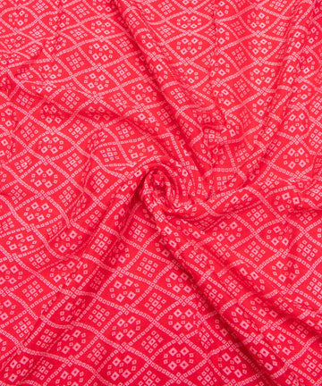 Red Bandhani Print Digital Printed Chinon Silk Fabric